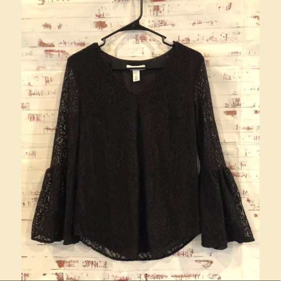 White House Black Market Tops - WHBM Bell Sleeve Lace Top Size XS Black #249